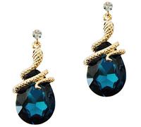 Navachi, orecchini a perno, placcati in oro18 ct, con cristallo di zirconia, e design con serpente arrotolato sulla goccia e 18ct base metallo placcato oro, colore: Blue, cod. HB6-1901-4