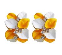 Navachi Orecchini Omega Az2008e placcati oro 18k con cristalli smaltati rosa e gialli, Smalto, cristallo