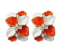 Navachi Orecchini Omega Az2299e a forma di fiore in smalto bianco arancione placcato oro 18k, Smalto, cristallo