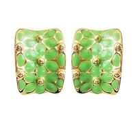 Navachi Orecchini Omega placcati in oro 18 carati quadrati con motivo floreale arcobaleno smaltato, Smalto Metallo placcato oro 18 carati