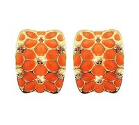 Navachi Orecchini Omega placcati in oro 18 carati quadrati con motivo floreale arcobaleno smaltato, Smalto Metallo placcato oro 18 carati