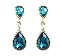 Navachi - Orecchini pendenti pendenti a goccia in oro 18 carati con cristalli e zirconi e 18ct base metallo placcato oro, colore: Blu, cod. HB6-1114-2