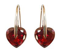 Navachi - Orecchini pendenti pendenti pendenti in oro giallo 18 carati con zircone a forma di cuore e 18ct base metallo placcato oro, colore: Rosso, cod. HB6-1226-3