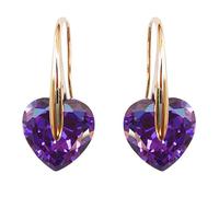 Navachi - Orecchini pendenti pendenti pendenti in oro giallo 18 carati con zircone a forma di cuore e 18ct base metallo placcato oro, colore: Viola, cod. HB6-1226-4