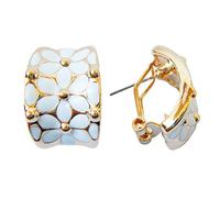 Navachi - Orecchini quadrati con decorazioni floreali, placcati in oro 18 carati, smaltati e 18ct base metallo placcato oro, colore: bianco, cod. HB6-1936-1