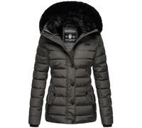 Navahoo B846 - Giacca trapuntata invernale da donna con cappuccio e collo in pelliccia sintetica, antracite., XS