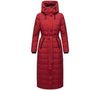 Navahoo Cappotto invernale da donna, caldo, trapuntato, lungo, con cappuccio e cintura in vita, parte XIV XS-3XL, rosso scuro, XS