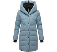 Navahoo Cappotto invernale da donna, caldo, trapuntato, lungo, con cappuccio e colletto in pile rimovibile, XS-3XL, Blu polvere, S