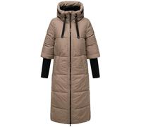 Navahoo Cappotto invernale da donna, caldo, trapuntato, lungo, con cappuccio e maniche a costine, Ciao MIAU XIV XS-XXL, tortora grigio, L