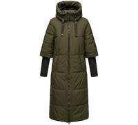 Navahoo Cappotto invernale da donna, caldo, trapuntato, lungo, con cappuccio e maniche a costine, Ciao MIAU XIV XS-XXL, verde oliva scuro, S
