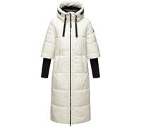 Navahoo - Cappotto invernale lungo da donna con cappuccio e maniche a costine, Ciao Miau XIV, XS-3XL, bianco, L