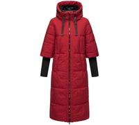 Navahoo Cappotto invernale lungo da donna caldo trapuntato con cappuccio e maniche a costine Ciao Miau XIV XS-3XL, rosso scuro, XS