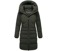 Navahoo Cappotto lungo invernale da donna, caldo trapuntato con colletto alto e mezza fodera interna in pile, nebbia di luna XIV XS-4XL, verde oliva scuro, S