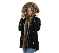Navahoo, Daria, B380, Giacca invernale da donna, lunga e calda, con collo di pelliccia Nero XS