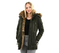 Navahoo, Daria, B380, Giacca invernale da donna, lunga e calda, con collo di pelliccia verde L