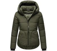 Navahoo Giacca invernale da donna, calda giacca trapuntata corta, con dettagli riflettenti, cappuccio regolabile e collo alto, perla di salmone XIV XS-XXL, verde oliva scuro, L