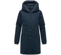 Navahoo Giacca lunga da donna, effetto lana, con cappuccio e inserto trapuntato, 14, S-3XL, blu navy, L
