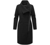 Navahoo Giacca lunga da donna, effetto lana, con colletto asimmetrico e chiusura lampo impermeabile, rosa di velluto 14 XS-3XL, Nero , S