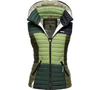 Navahoo Gilet trapuntato da donna leggero con cappuccio rimovibile stile Colourblocking Shadaa Multikulti XS-3XL, Foresta verde multicolore, XXL
