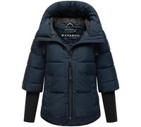 Navahoo Lotusherz XIV - Giacca invernale da donna moderna, calda, trapuntata con cappuccio e maniche a costine, taglie XS-3XL, blu navy, M