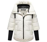 Navahoo Moderna giacca invernale da donna, calda trapuntata con cappuccio e maniche a costine, motivo loto XIV XS-3XL, bianco, S