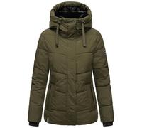 Navahoo Giacca invernale da donna, calda, trapuntata, con cappuccio e collo in pelliccia sintetica rimovibile, Sag ja XIV S-3XL, Verde oliva scuro, XXL
