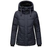 Navahoo Sag ja - Giacca invernale da donna calda, trapuntata con cappuccio e colletto in pelliccia sintetica rimovibile, taglie XIV S-3XL, blu navy, S
