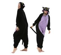 NAVARCH Pigiama Gatto di Mezzanotte Onesie per Donna Uomo Animale Adulto Cosplay Costumi, Halloween Carnevale Kigurumi Sleepwear Camicie da Notte