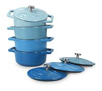 Navaris 4 Mini Cocotte Monoporzione Ghisa - Set Pirofile - Pirofila Microonde - Pentola da Forno - Ciotola con Coperchio - Cocottine - Ciotole Crema Catalana - per Zuppa di Cipolle