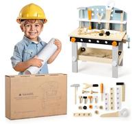 Navaris Banco Lavoro Bambini Legno - Banchetto Set Attrezzi da Lavoro Giocattolo - Banco da Falegname Gioco - Tavolo Officina - Idea Regalo Bambino dai 3 Anni - Giochi Montessori