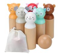 Navaris Birilli Bowling Bambini - Bowling per Bambini da 1 Anno e Mezzo - 6 Birilli e 1 Palla Legno - Gioco Bambino Bambina per Casa Giardino - Giocattolo Vintage con Animali del Bosco