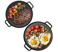 Navaris Bistecchiera Ghisa 30 cm - Reversibile con Piastra Piatta e Rigata - Griglia Rotonda per Induzione Gas e Forno - Resistenza al Calore per Barbecue