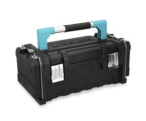 Navaris Cassetta Attrezzi 20" 2 Scomparti - Valigetta Lavoro Porta Utensili - Chiusure Acciaio - Manico Alluminio - 2x Scomparto Minuteria Viti Tasselli - Nero Azzurro