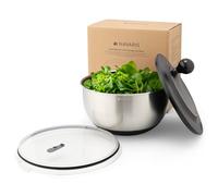 Navaris Centrifuga per Insalata con Coperchio - Asciuga Insalata in Acciaio Inox - Lavaggio Asciugatura e Rotazione Facili - Veloce e Sicuro con Base Antiscivolo