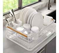 Navaris Cestello Scolapiatti con Manici Vassoio Anti Sgocciolamento - Rastrelliera Asciuga Posate 42,5x31,5x14cm Scola Piatti da Appoggio Cucina Bianco