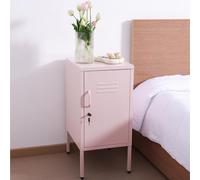 Navaris Comodino Moderno Camera da Letto - a Forma di Armadietto con Chiusura a Chiave - Ripiano Doppia Capacità di Stoccaggio - Antiscivolo Antigraffio - in Metallo Rosa Polvere