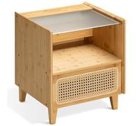 Navaris Comodino Rattan Naturale e Bambù - Mobiletti Arredo Camera da Letto - Comodini Legno Bambu - Comò Particolari - Arredamento Mobili Boho Chic - Scomparto Nascondi Cavi