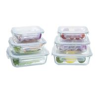 Navaris Contenitori in Vetro Ermetici per Alimenti - Set 6x Contenitore Microonde Freezer Lavastoviglie - con Coperchio - 3 Misure Rettangolari Impilabili