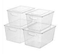 Navaris Contenitori per Frigo con Coperchi - Set di 4 - Contenitori Organizzazione Cucina e Ripiani Dispensa - Organizer Trasparenti in 2 Misure - Organizzatore Frigorifero Salvaspazio