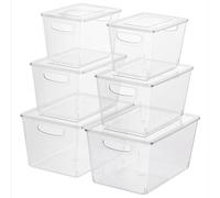 Navaris Contenitori per Frigo con Coperchi - Set di 6 - Contenitori Organizzazione Cucina e Ripiani Dispensa - Organizer Trasparenti in 3 Misure - Organizzatore Frigorifero Salvaspazio