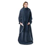 Navaris Coperta Termica con Maniche 195x125cm - Termocoperta Elettrica 150W Riscaldamento Regolabile Timer Telecomando 9 Livelli - Scalda Divano Snuggy - Blu/Crema