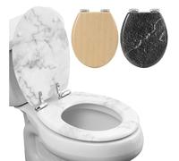 Navaris Copriwater - Tavoletta WC in MDF - 42,5 x 35,8 cm - Sedile Water con Cerniere Lega Zinco - Coperchio Toilet Seat - Design Marmo Bianco