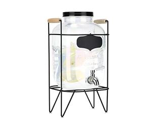 Navaris Dispenser Acqua con Rubinetto - Contenitore Bevande 5 Litri - Distributore Bibite per Sangria Cocktail Vino Spritz in Vetro con Supporto