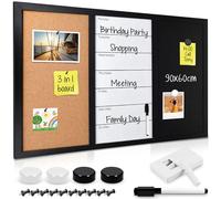 Navaris Lavagnetta Magnetica da Parete - Lavagna da Parete Cucina Cancellabile - Lavagna Cucina 3 in 1 - Bacheca in Sughero Magnetica e in Ardesia - Include Pennarello Gessetti e Puntine - 90 x 60 cm