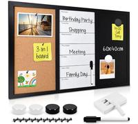 Navaris Lavagnetta Magnetica da Parete - Lavagna da Parete Cucina Cancellabile - Lavagna Cucina 3 in 1 - Bacheca in Sughero Magnetica e in Ardesia - Include Pennarello Gessetti e Puntine - 60 x 40 cm