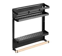 Navaris Mensola Magnetica Porta Spezie - Mobiletto Portaspezie da Appendere Frigo e Parete - Scaffale con Barra Porta Rotoli 31.9x27.1x8.1cm - Nero