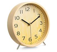 Navaris Orologio da Tavolo 21,1x21,8x4,8cm - Orologio Scrivania Legno Marrone Chiaro - Quadrante Tondo Numeri Grandi - Orologio Moderno Rotondo a Batterie