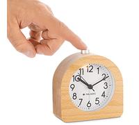 Navaris Sveglia da Comodino Analogica in Legno - Orologio da Tavolo Analogico Stile Vintage con Funzione Snooze - Sveglia da Tavolo in Legno Naturale Marrone Chiaro
