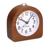 Navaris Sveglia analogica da Comodino in Legno - Orologio semicerchio da Tavolo con Snooze - Sveglia Stile Vintage silenziosa in Legno Naturale Scuro