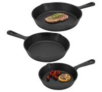 Navaris Padelle Antiaderenti in Ghisa - 3X Padelle per Induzione Gas e Forno - Bistecchiera per Barbecue e Griglia - Set Completo per Friggere Arrostire e Stufare - 15/20/25 cm